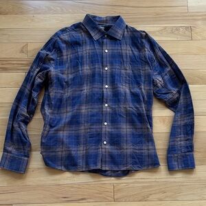 Peter Millar Navy and Brown Plaid Shirt